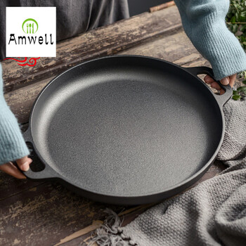 加厚铸铁无涂层鏊子煎饼果子工具平底锅生铁家用烙饼不粘手抓饼锅30cm