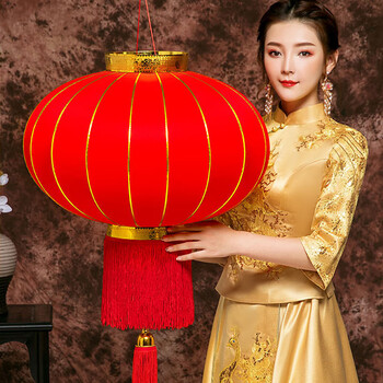 晗畅大红灯笼2个装金边新年挂饰春节装饰品婚庆灯笼过年绒布