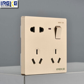 ireke86型多功能插座一开八孔插板暗装带开关家用香槟金色1开8孔二三