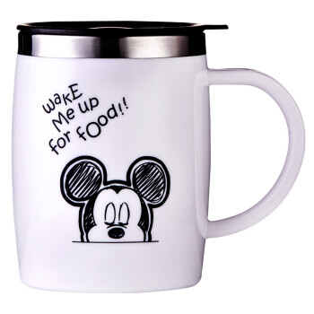 迪士尼 (Disney)保温杯 304不锈钢男女士隔热咖啡杯大容量马克水杯小学生早餐冲饮牛奶喝水杯子420ML5084白色