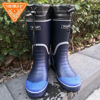 非常行jollywalk雨鞋水鞋男长筒防水加厚耐磨钓鱼雨靴jw327深蓝白45
