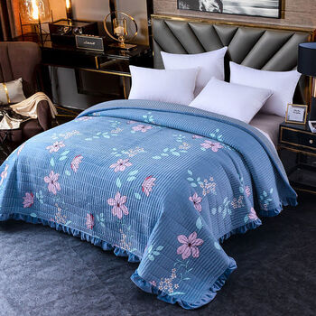 水晶绒花边床盖毛毯保暖毯绗缝夹棉面秋冬季加厚床单盖毯花开倾城150