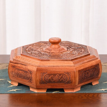 干果盘红木果盘盒实木质糖果盒家用中式坚果零食盒 缅甸花梨雕花果盘