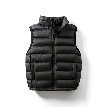 马甲男童女童大童中小童冬季鸭绒连帽背心坎肩 黑色(立领南极马甲)