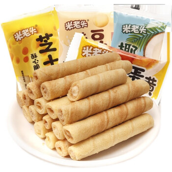 米老头蛋卷咸蛋黄味夹心蛋卷椰奶网红款独立小包装休闲零食混合口味