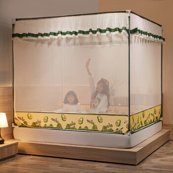 苏曼妮三开门回底蚊帐18m拉链坐床式方顶儿童防摔家用加密帐纱果趣回