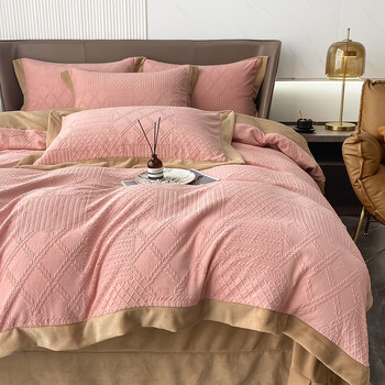 床笠结婚床上用品尤丽斯萝莉粉牛奶绒四件套18米床笠款被套200230cm