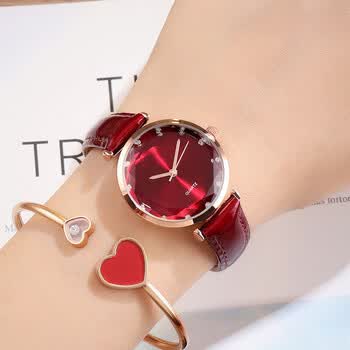 vhsoeukm古典气质精致女士手表时尚潮流手表学生红色带小表盘时装女表
