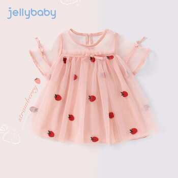 jellybaby女童公主裙夏纱儿童裙子夏装连衣裙宝宝纱裙夏季 粉色 100cm