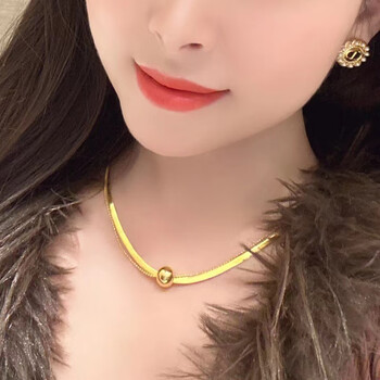 恋柯黄金蛇骨链项链女双层叠带珠珠链刀片链999足金圆球锁骨链