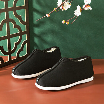 内联升棉鞋男鞋老北京布鞋手工千层底羊毛安棉送礼佳品8329a黑色贴好