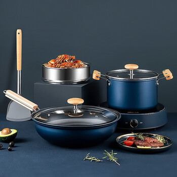 美厨maxcook锅具套装炒锅不沾锅四件套耐磨耐汤锅蒸锅