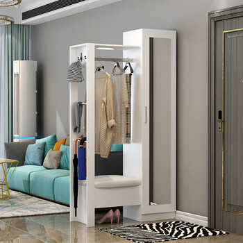 亿莱镁盛  门厅柜鞋柜衣帽柜简约现代实木色隔断玄关组合柜带穿衣镜的