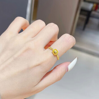 黄金小方糖女士999足金黄钻开口指环时尚食指戒子礼物 定制方粮戒指