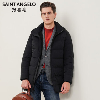 报喜鸟厚款白鹅绒男羽绒服时尚休闲中长款保暖连帽时尚冬装外套esf