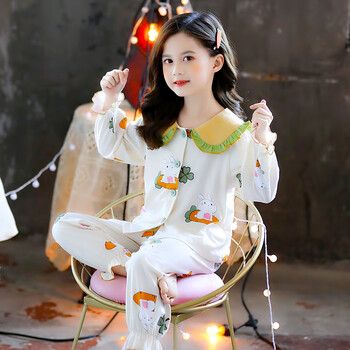 雅旗依小女孩睡衣长袖秋季可爱卡通公主风睡衣春秋天女童棉家居服夏季