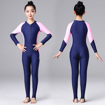 泳裤女长裤 儿童连体泳衣女孩3-15岁女童中大童小学生长袖长裤速干