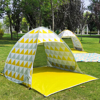 翩翩思汝户外双人速开晒遮阳棚沙滩儿童轻小帐篷2人免搭建休闲自动 黄