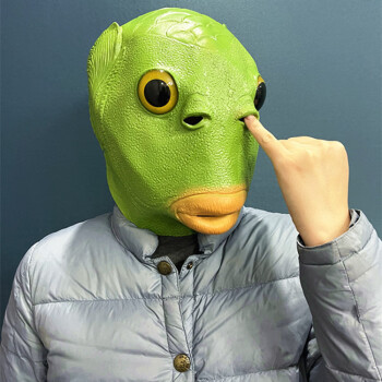 绿鱼人头套怪怪鱼面具搞怪搞笑可爱表演抖音道具动物鱼头套绿鱼人抖