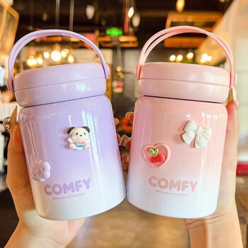 保温杯女生高颜值小巧便携手提水杯茶水分离杯泡茶杯子粉色340ml3d贴