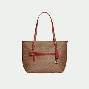 蔻驰(coach)蔻驰女包女士单肩包购物袋托特包奢侈品 老花拼棕 cc402