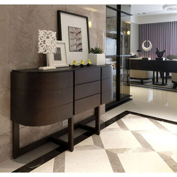 黑橡木餐边柜北欧现代简约餐边柜玄关柜储物柜多功能橱柜圆弧边柜 1米