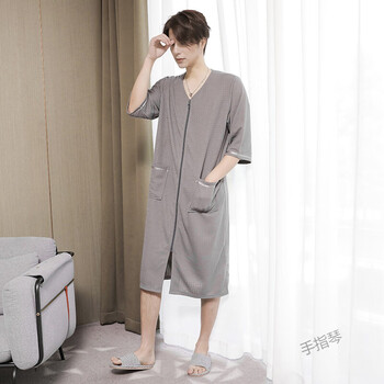 男士睡裙夏薄款连体睡衣加肥加大码居家服宽松一体式浴衣泡澡用定制款