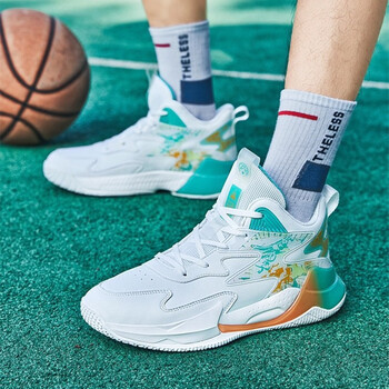 飙山狼篮球鞋运动鞋透气中大童夏季训练休闲跑步时尚百搭国潮皮面 白