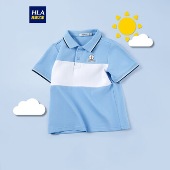 hla海澜之家polo衫儿童款2021夏季哆啦a梦撞色简约印花上衣hnted2d645