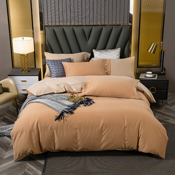 四件套纯色保暖高密度全棉磨毛套件驼绒色an床笠款15米床被套200230cm
