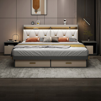 床 轻奢现代卧室双人床收纳储物床简约生态板主卧婚床大床 1