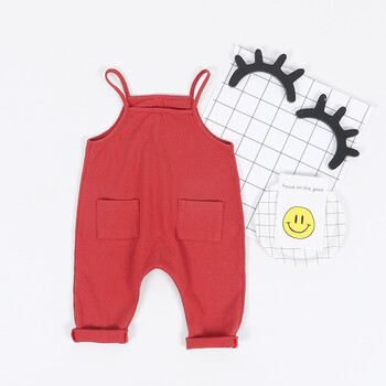 背带裤男1-3岁夏季薄款童装女童纯棉韩版宽松儿童春秋长裤子 红色