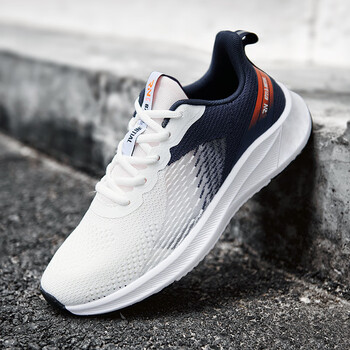 鸿湦尓克运动男鞋新款春秋2023韩版时尚潮鞋户外飞织网面休闲鞋跑白