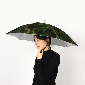 爱佰家双层防风防雨钓鱼伞头戴式雨伞防晒折叠头顶雨伞帽户外遮阳垂钓