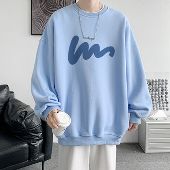 印花圆领卫衣男港风长袖t恤打底衫dsp薛之谦sankuanz白敬亭 天蓝色 m