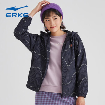 鸿星尔克女风衣跑步运动户外防风衣连帽外套上衣女正黑l