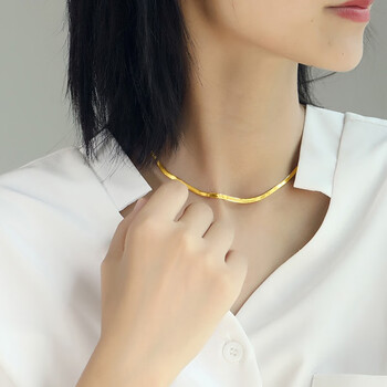 法蔻奢侈品牌黄金蛇骨链方形素链子999足金送女友送老婆生日礼物 黄金