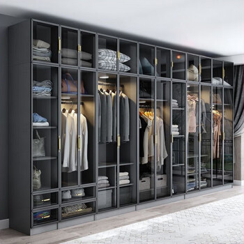 阿兰曼斯2024新款意式轻奢全玻璃衣柜一门到顶衣帽间柜组合衣橱家用