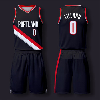 队服印号团购速干衣比赛服运动套装篮球衣 开拓者球衣黑色-0号利拉德