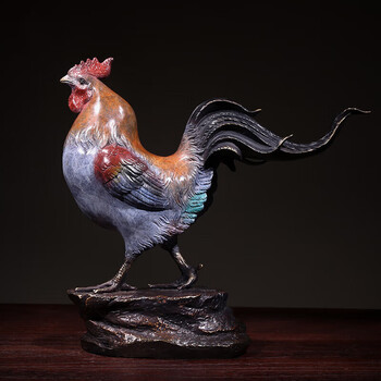 置财鸡家居客厅办公室工艺品摆件十二生肖彩铜大公鸡摆件小号金鸡报晓
