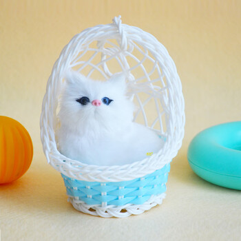 玩县猫 仿真玩具小猫会叫动物模型旅游纪念品吊篮子小猫咪 仿毛会叫