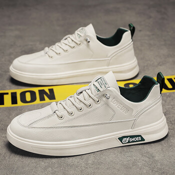 鞋秋季休闲小白鞋百搭厚底男士皮鞋工作防滑运动潮鞋米色39标准运动码