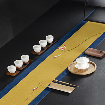 手绘防水茶席麻布禅意布艺桌旗中式茶艺考试干泡茶台桌布茶垫定做鱼戏