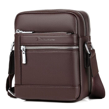 酷奇袋鼠男包单肩包男士皮包时尚潮流小背包休闲挂包大容量斜挎包棕色