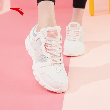 安踏女鞋运动鞋女2021年春季新款网面防滑耐穿休闲百搭轻便跑步鞋皮面