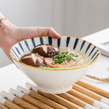 竹木本记7英寸面碗2个装日式家用陶瓷汤碗大碗斗笠沙拉碗拉面碗泡面条碗釉下彩