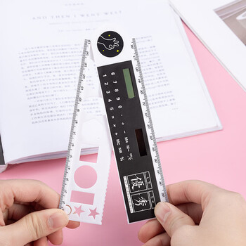 功能多样折叠尺子ins风小学生文具可爱创意带计算器的尺子直尺 黑色