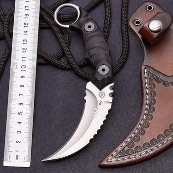 尼泊尔军刃刀弹簧钢刀刀具防身户外小刀锋利随身 银色 皮套