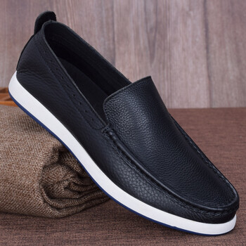 鞋春秋真的皮软面软底男鞋韩版潮流单层懒人驾车鞋休闲皮鞋男士黑色