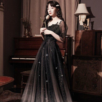 黑色晚礼服长裙女晚礼服裙女2021新款宴会气质高端年会主持学生礼平时